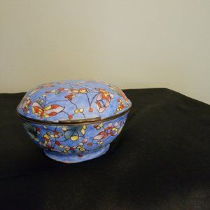 Vintage Butterfly Design Painted Enamel Trinket Box